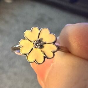 RETIRED Pandora Cream and Silver Flower Ring